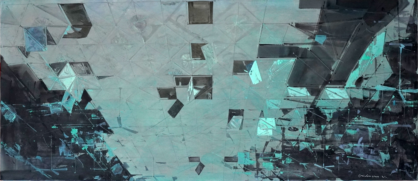 19.《謝幕》，70cm×160cm，紙本水彩，2021