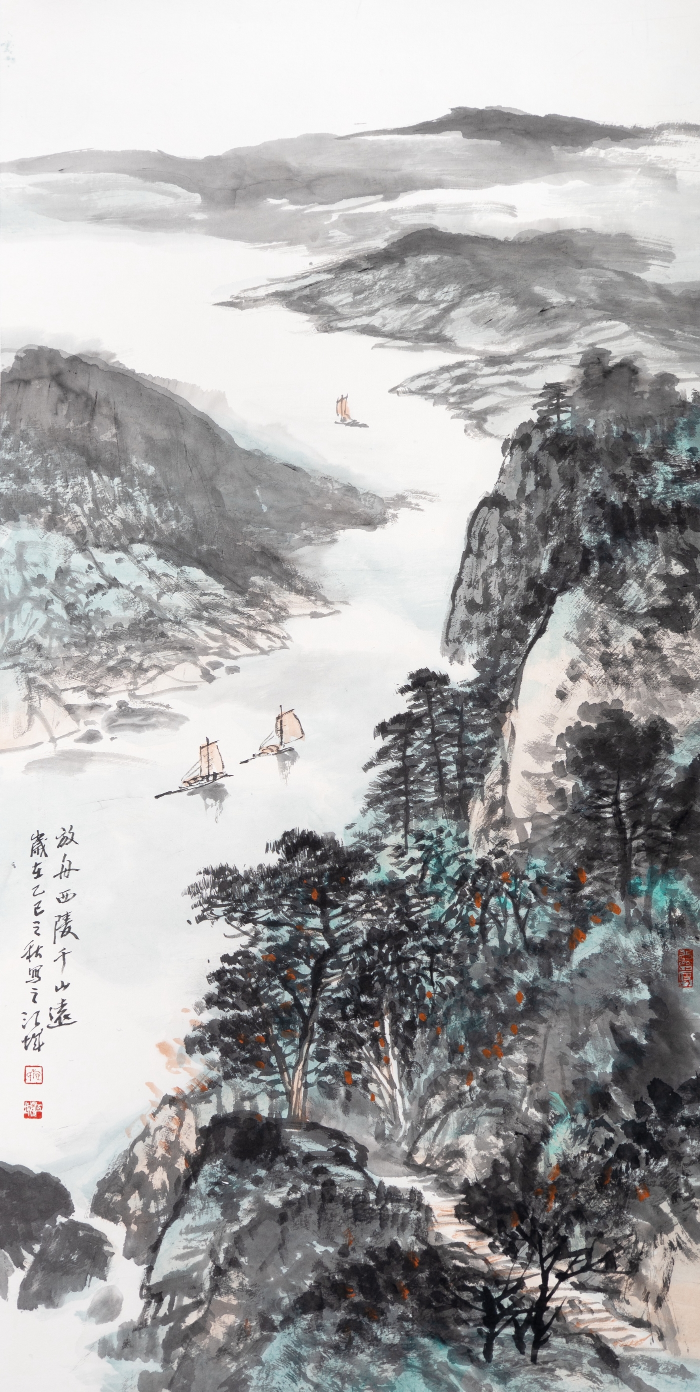 施江城《放舟西陵千山遠(yuǎn)》180cmx96cm
