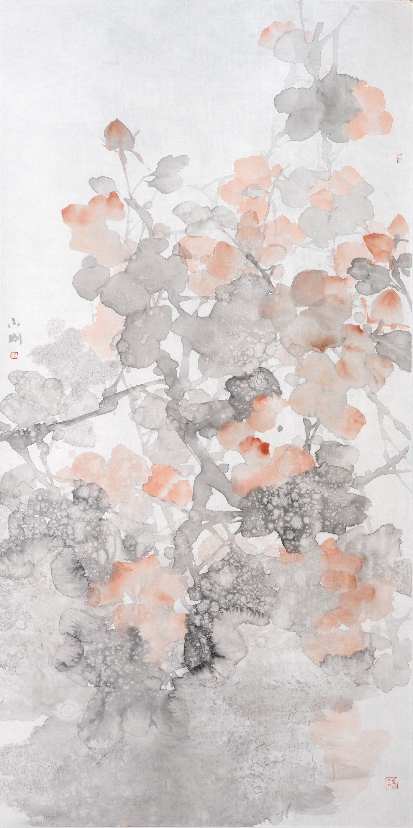 劉小剛《寫意花鳥》138cmx68cm