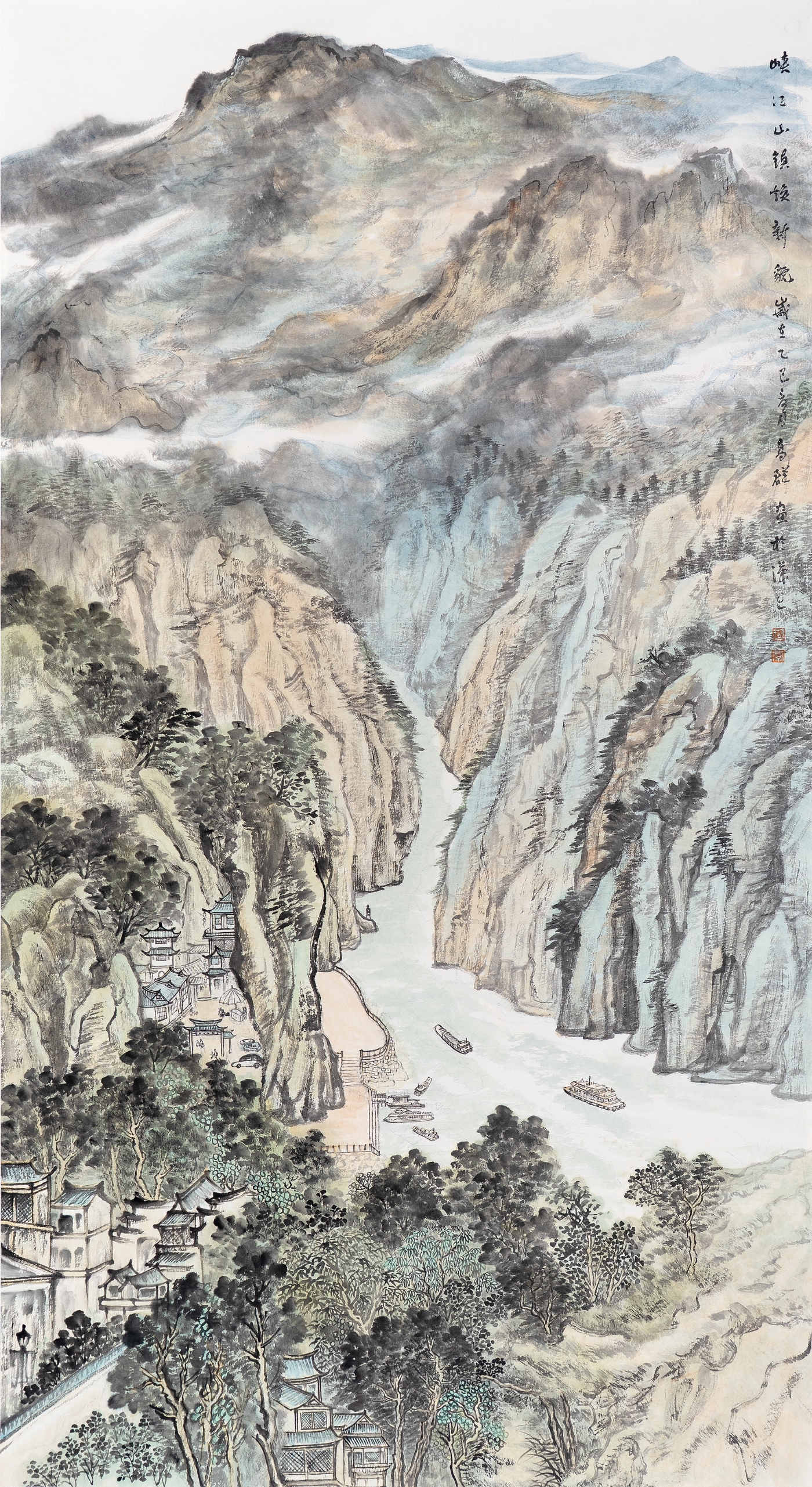 高群《峽江山鎮(zhèn)煥新貌》180cmx96cm