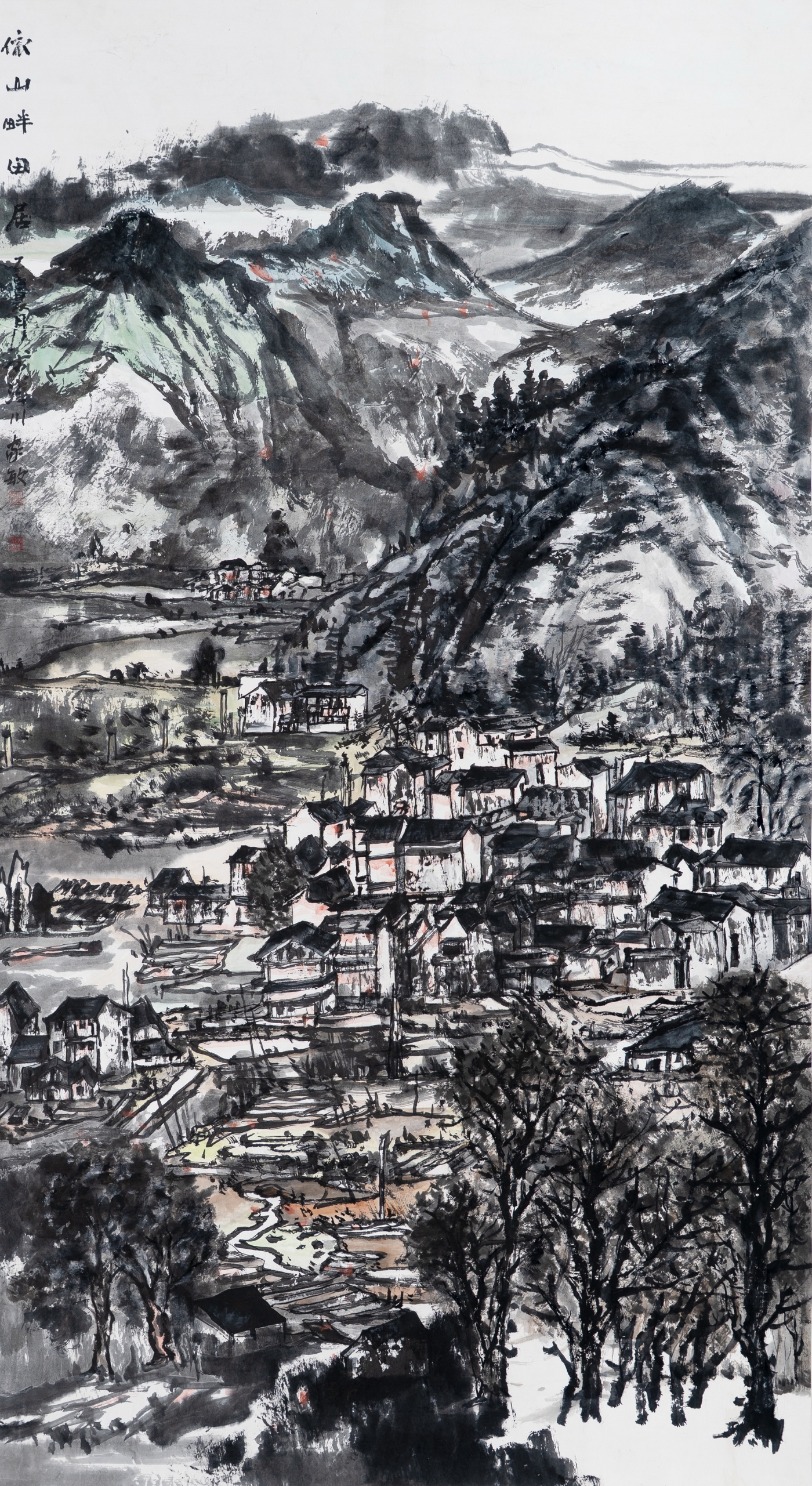 胡家敏《依山畔田居》180cmx96cm