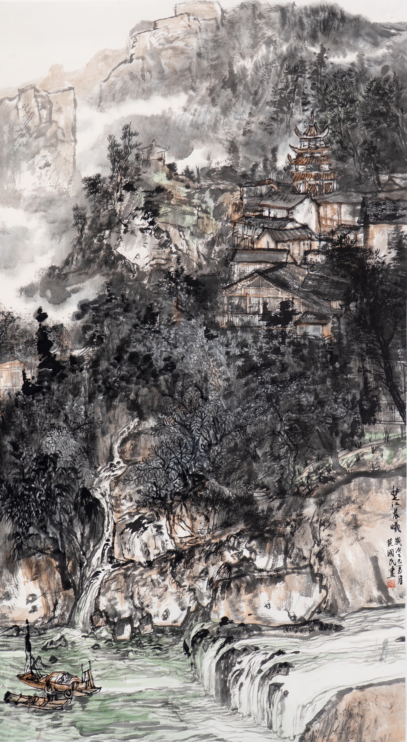 黃國民《楚江晨曦》180cmx96cm