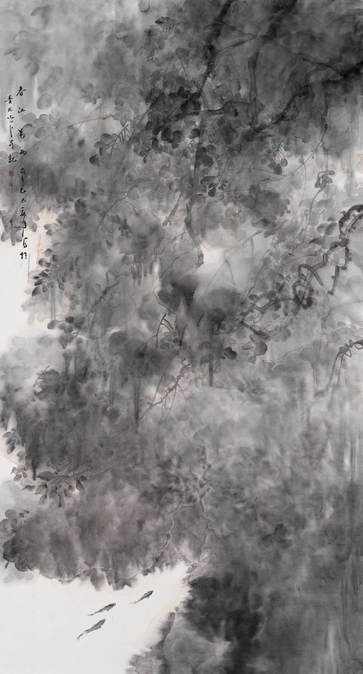 嚴運利《春江花雨》180cmx96cm