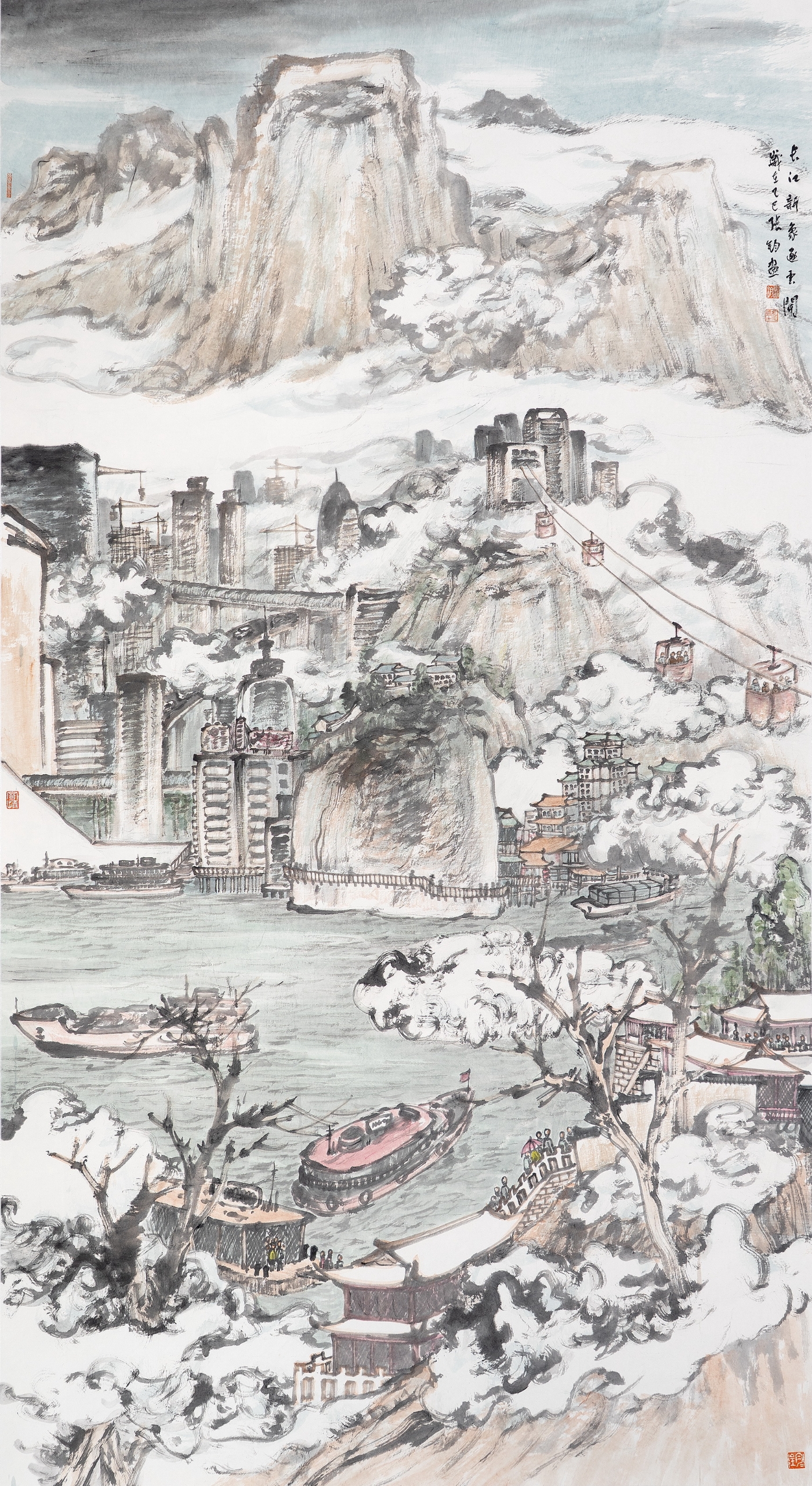 張鈞《長江新象逐云開》180cmx96cm