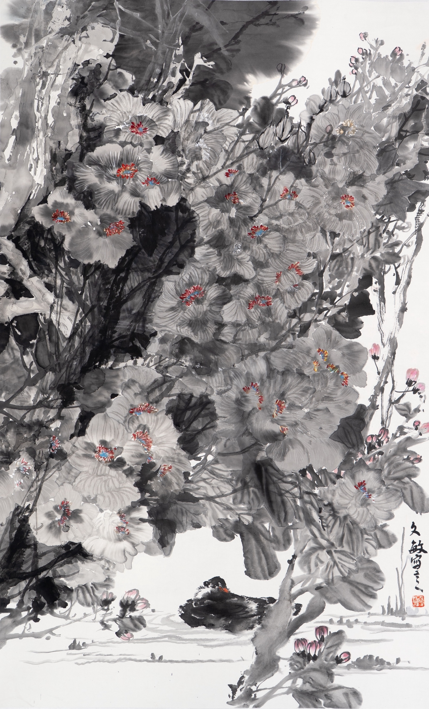張文敏《墨韻芙蓉圖》180cmx96cm