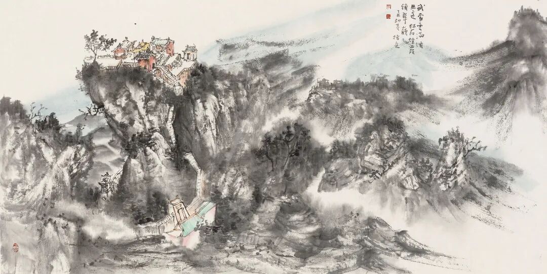 武當(dāng)云海浩無邊 松石煙霞鎖翠癲 69cm×138cm 2025年.JPG