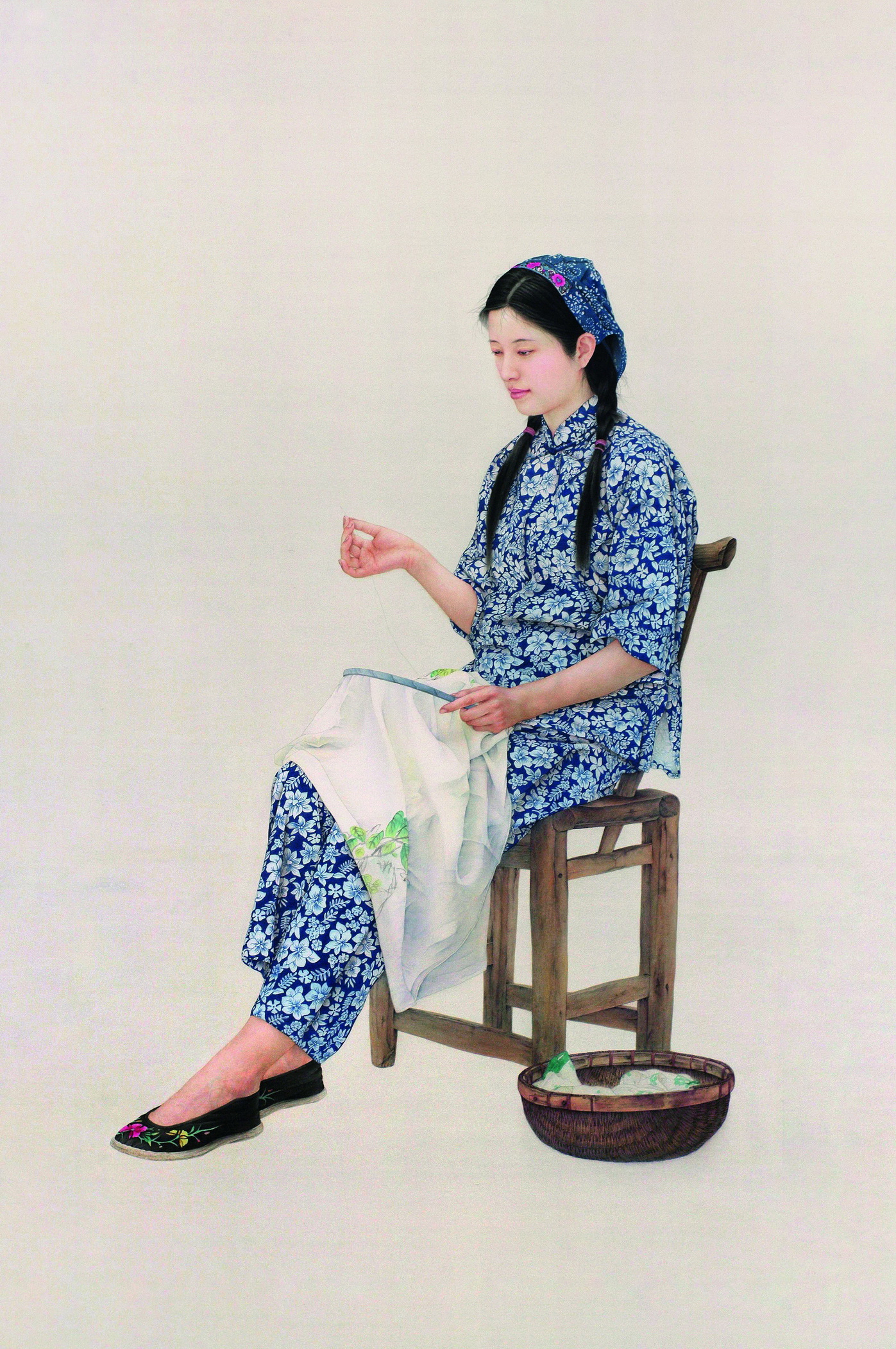 《藍(lán)花花》工筆畫 187cm×103cm， 紙本， 2010年創(chuàng)作。