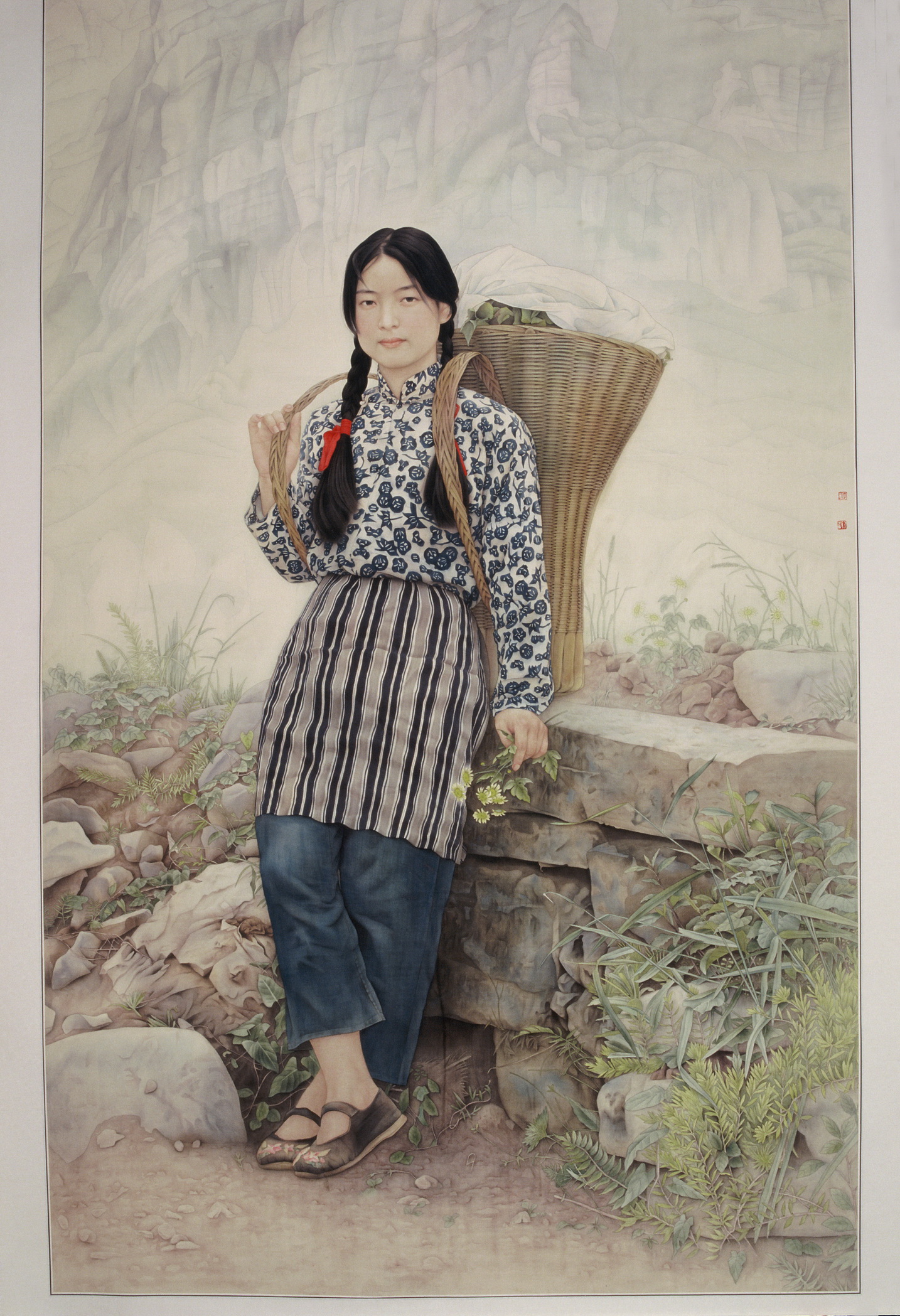 《山菊》工筆畫 220cm×135cm 絹本 1996年