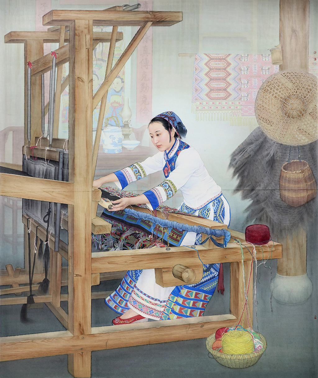 17工筆畫《土家織女》186x221cm，紙本，2019年創(chuàng)作，李乃蔚，湖北省文聯(lián)。