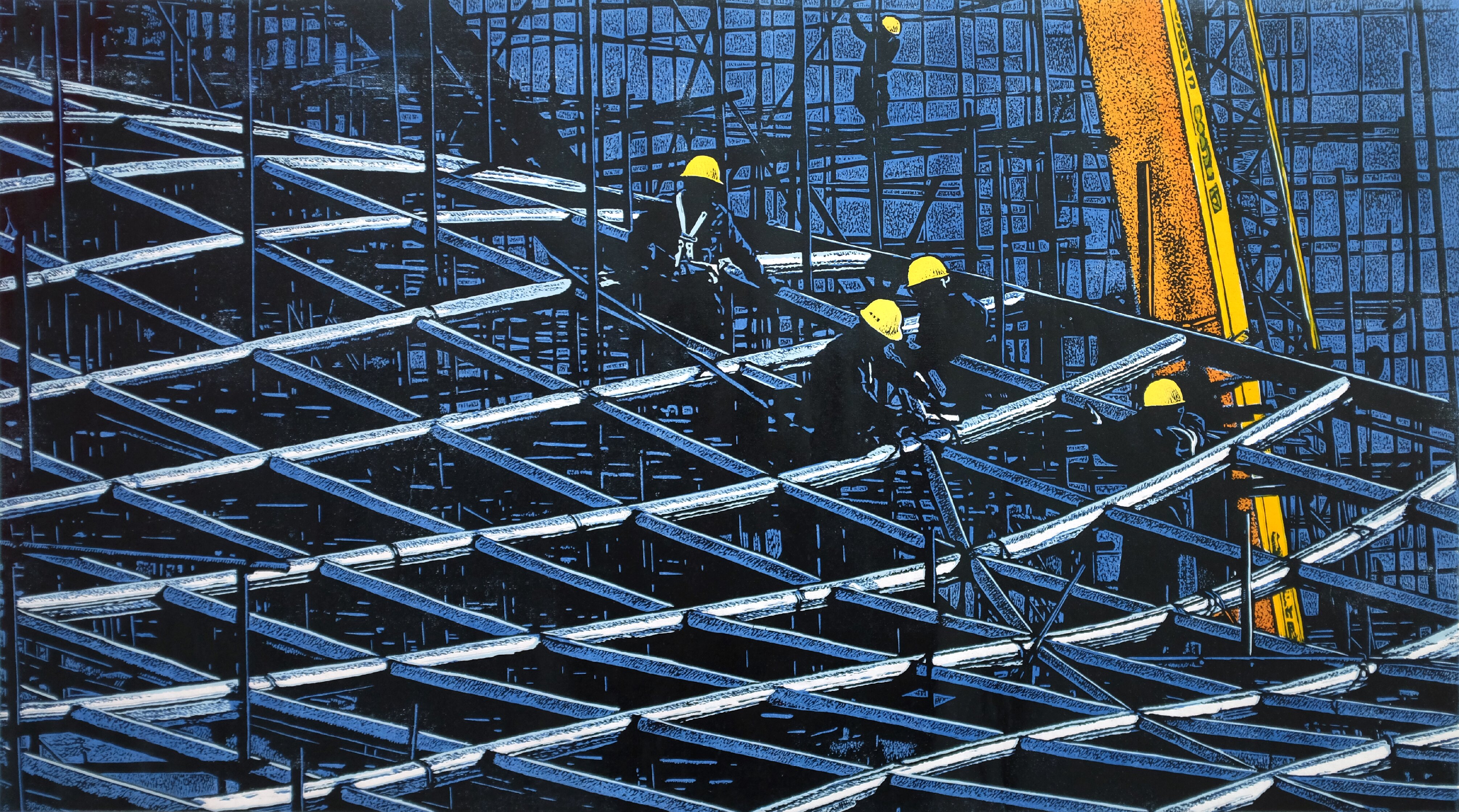 233梁軍+點(diǎn)與線+套色木刻+90x50cm