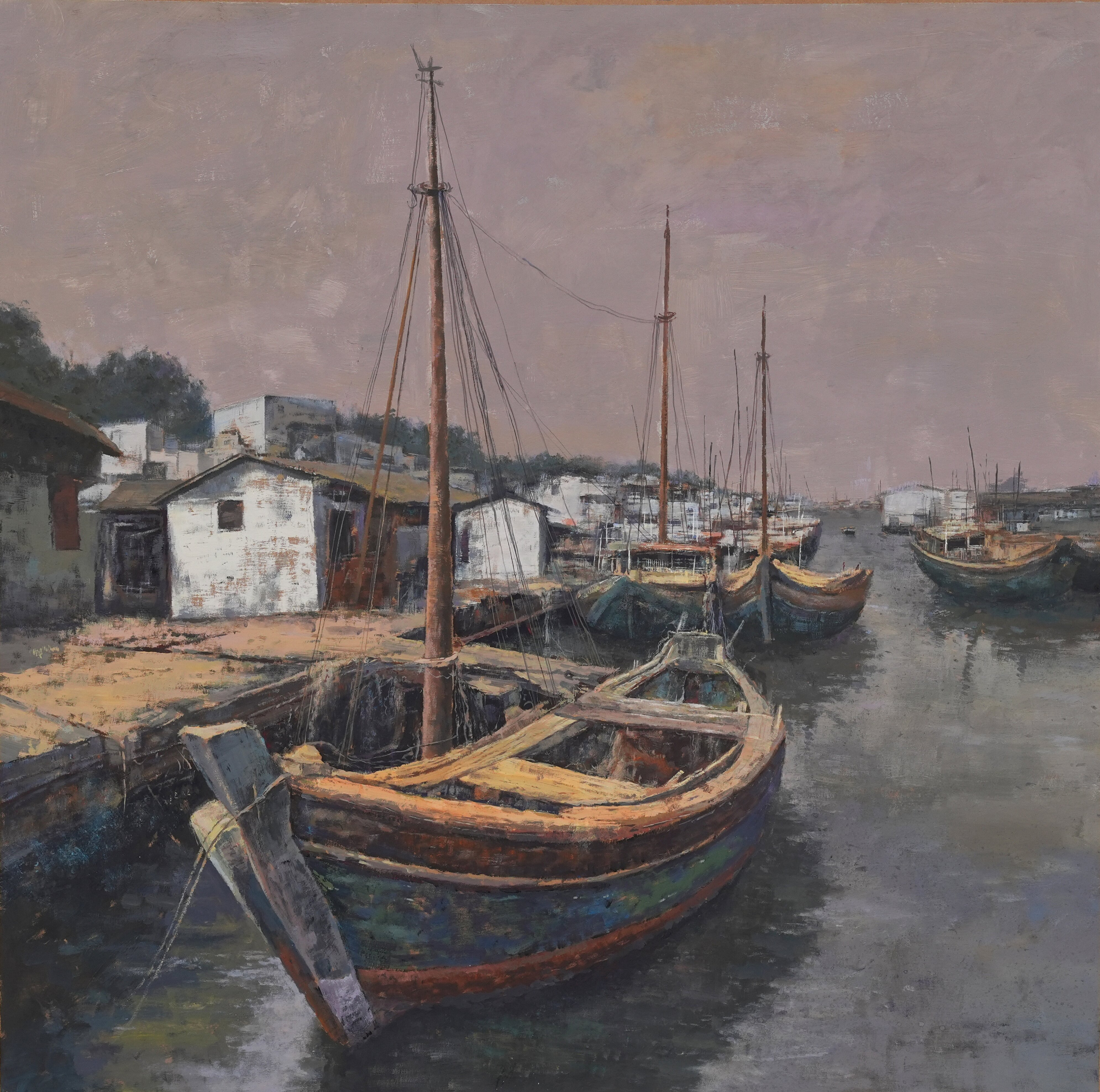 272龍麗蓉《泊舟圖》、水粉 、80X80CM